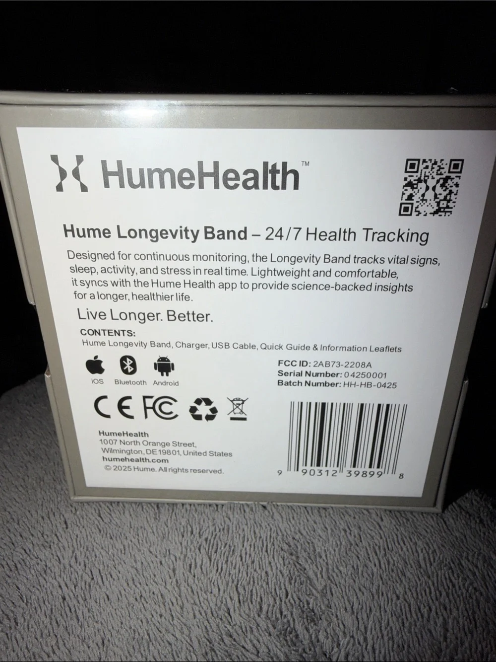 NWT -Hume Longevity Band - 24/7 Health Tracking. UNISEX - Picture 3 of 3